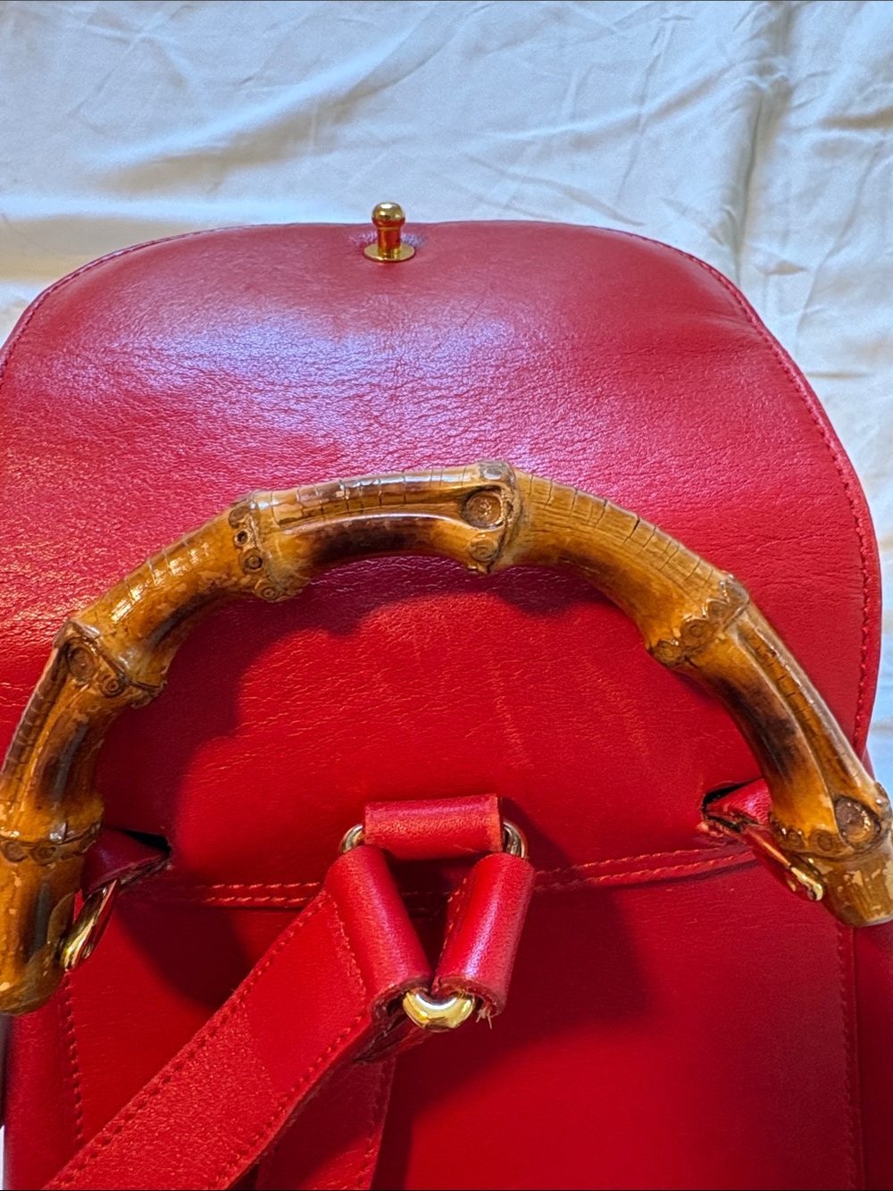 Vintage Tom Ford Era Gucci Red Mini Bamboo Backpack - Picture 12 of 16